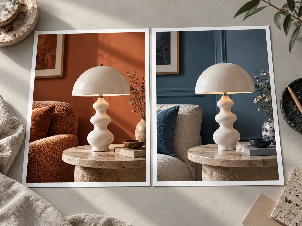 Reference-guided warm and cool treatments of the same ceramic lamp
